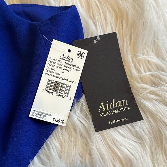 Aidan Mattox Crepe Cut Out Long Dress Halter Backless Maxi Formal Prom Gown Blue - Picture 6 of 10